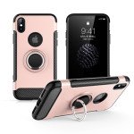 Wholesale iPhone Xs Max 360 Rotating Ring Stand Hybrid Case with Metal Plate (Rose Gold)